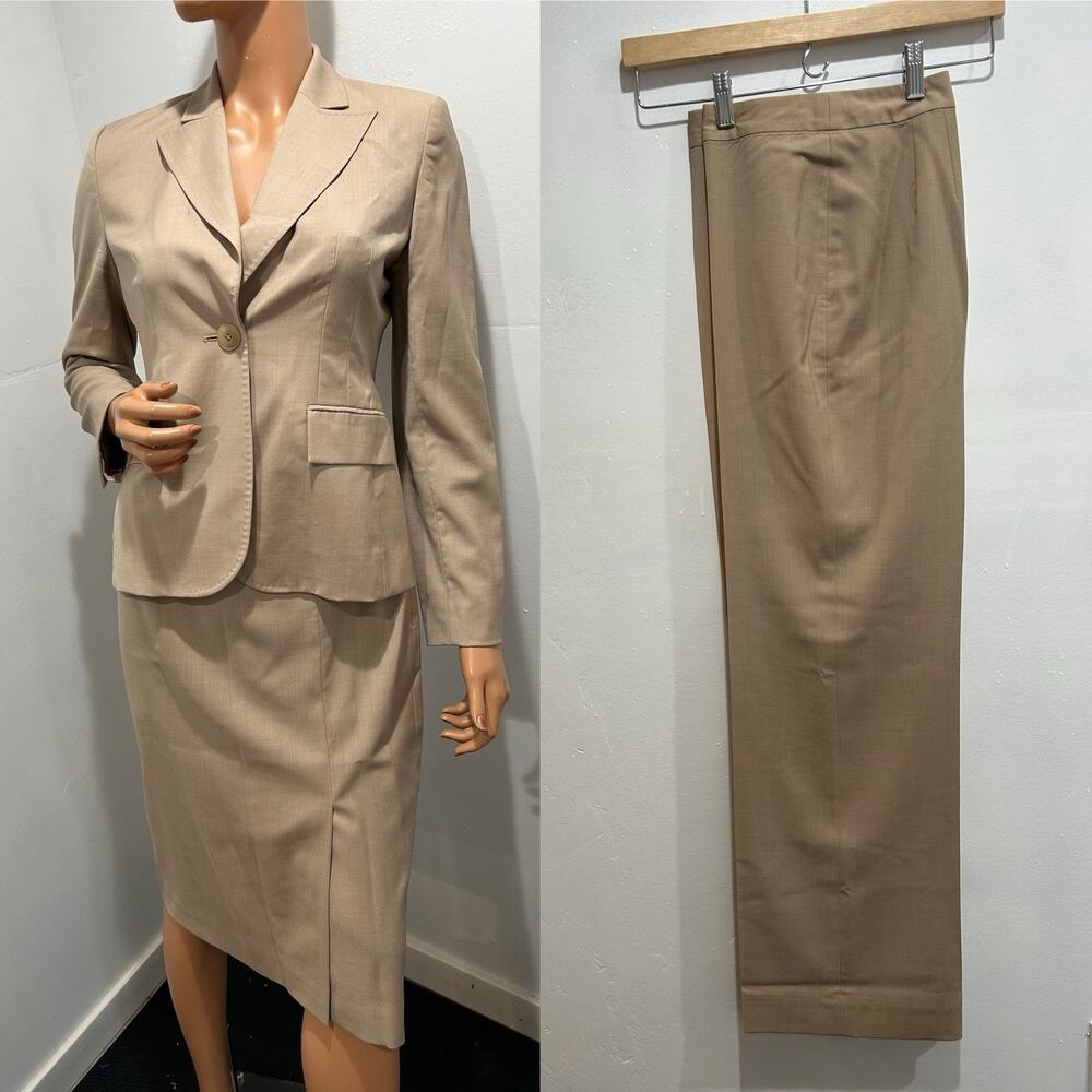 ann taylor loft suit Beige 3 Pieces Blazer Pants And Skirt Size Small Slim Fit